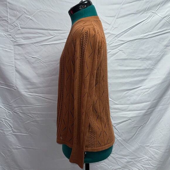 Cyrus Burnt Orange Open Weave Cardigan | Sz S - Picture 4 of 7